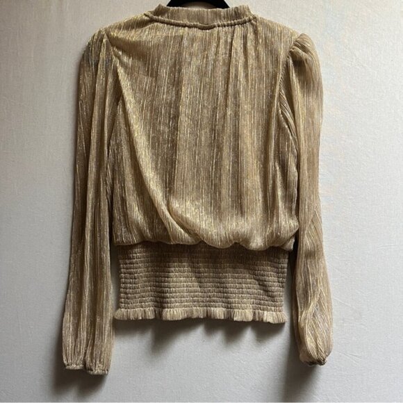 Joie shimmer gold mock neck long sleeve blouse Sz M - Picture 4 of 10